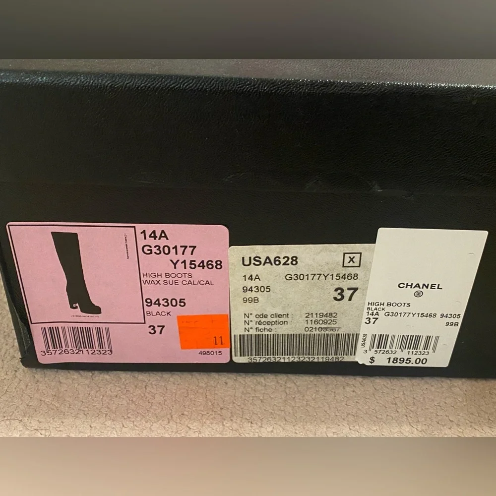 Authentic NIB CHANEL Knee High Tall Heeled Logo Boots 37
